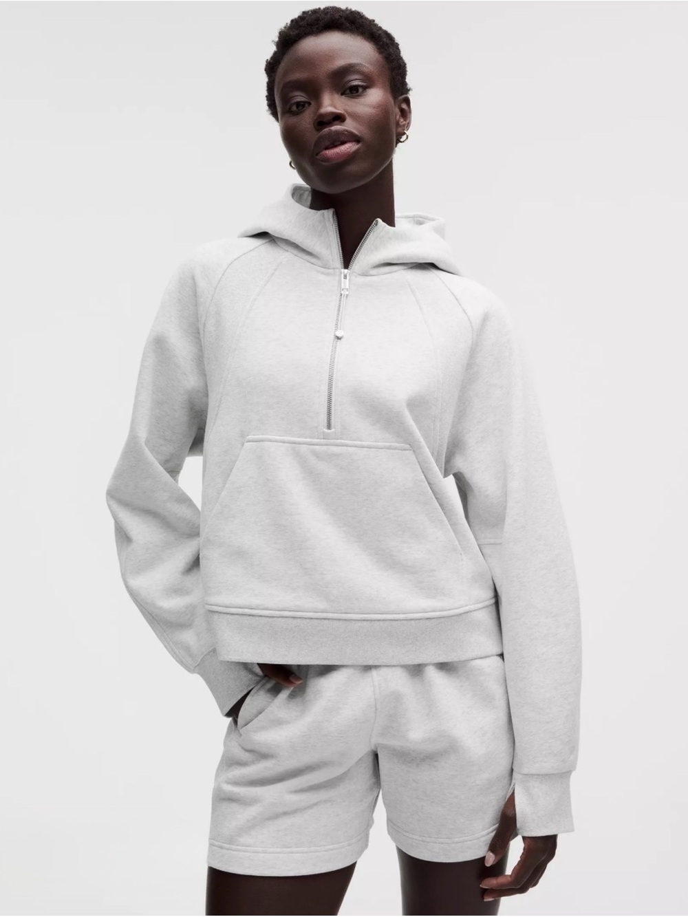 Lululemon Scuba Light Gray Half-Zip Hooded Sweatshirt Top-Small